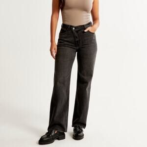 ABERCROMBIE & FITCH Curve Love High Rise 90s Relaxed Jean Black Criss Cross W23